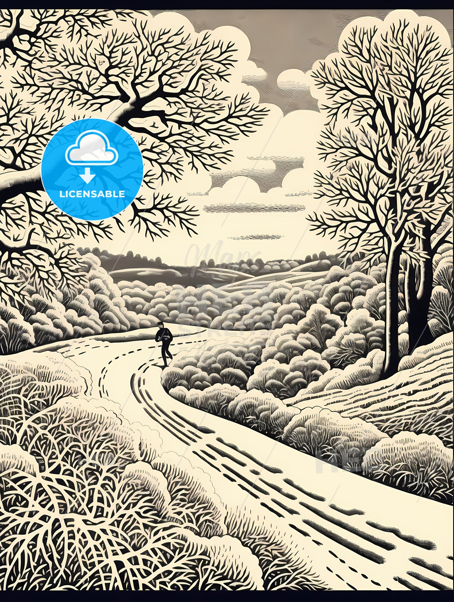 A Man Walking On A Snowy Road