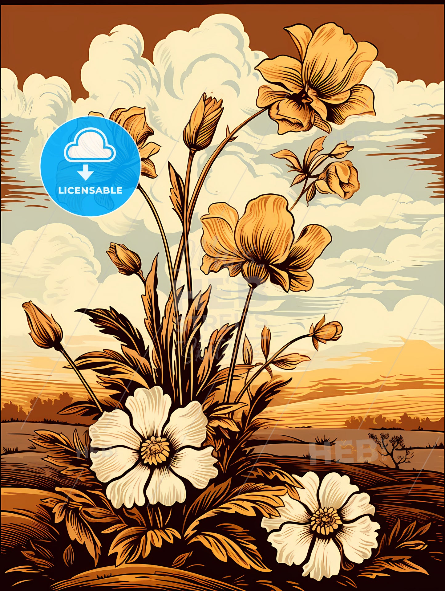 A Painting Of Flowers On A Field