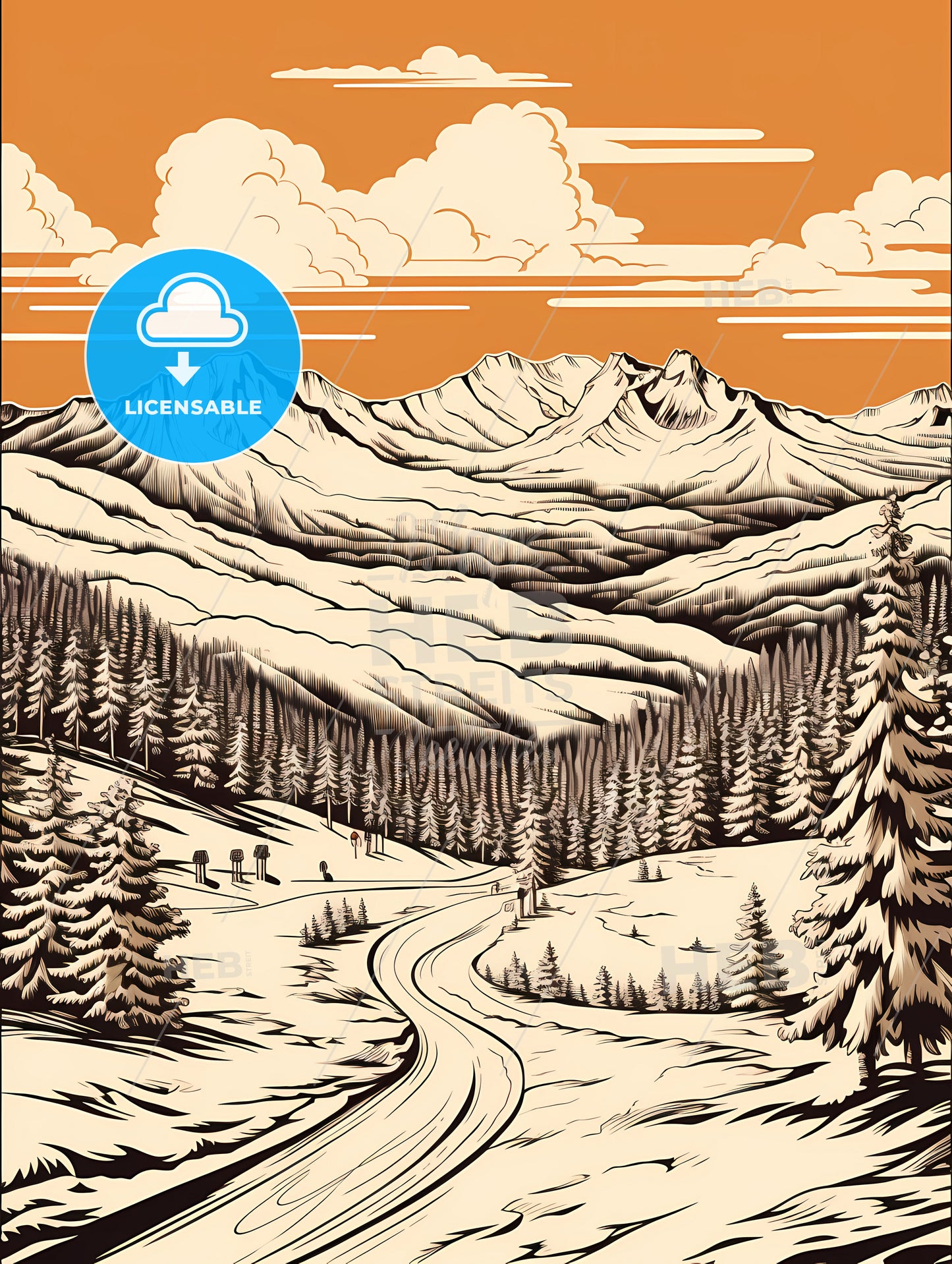 A Mountain Landscape With Trees And Mountains