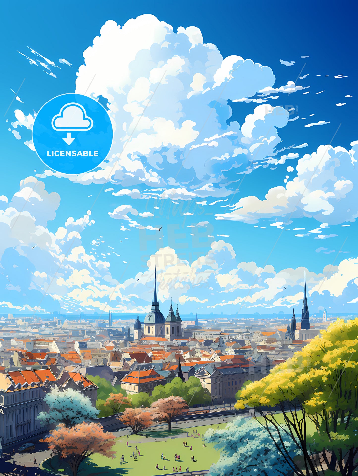 A City With Many Buildings And Trees