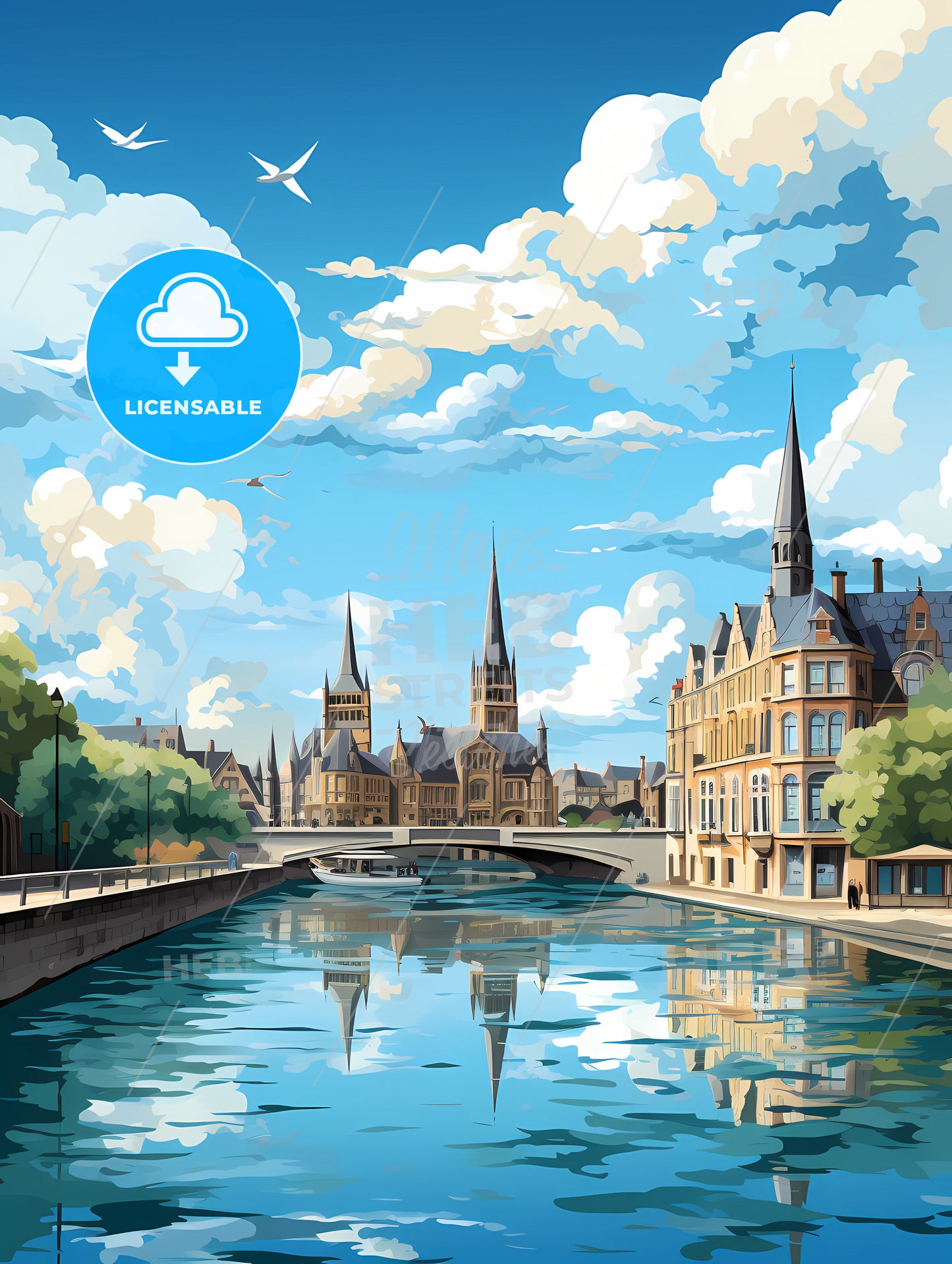 A Water Canal With Buildings And Trees