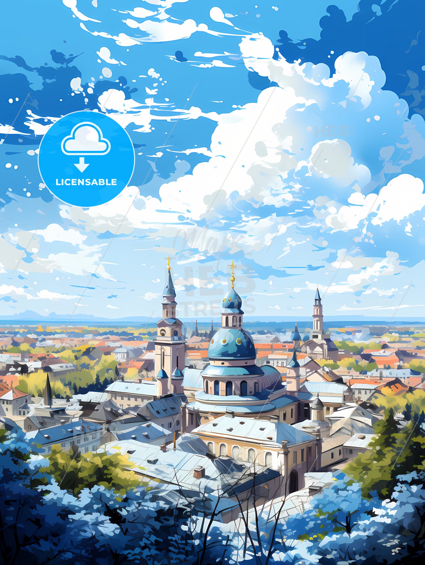 A City With Blue Domes And Towers