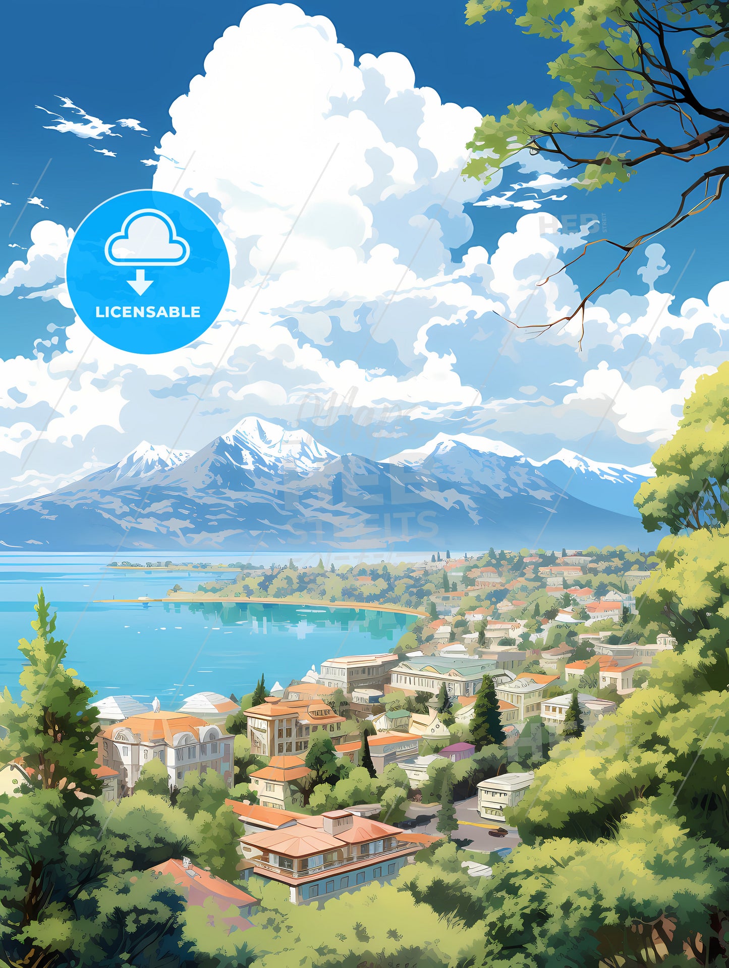 A Town Next To A Lake