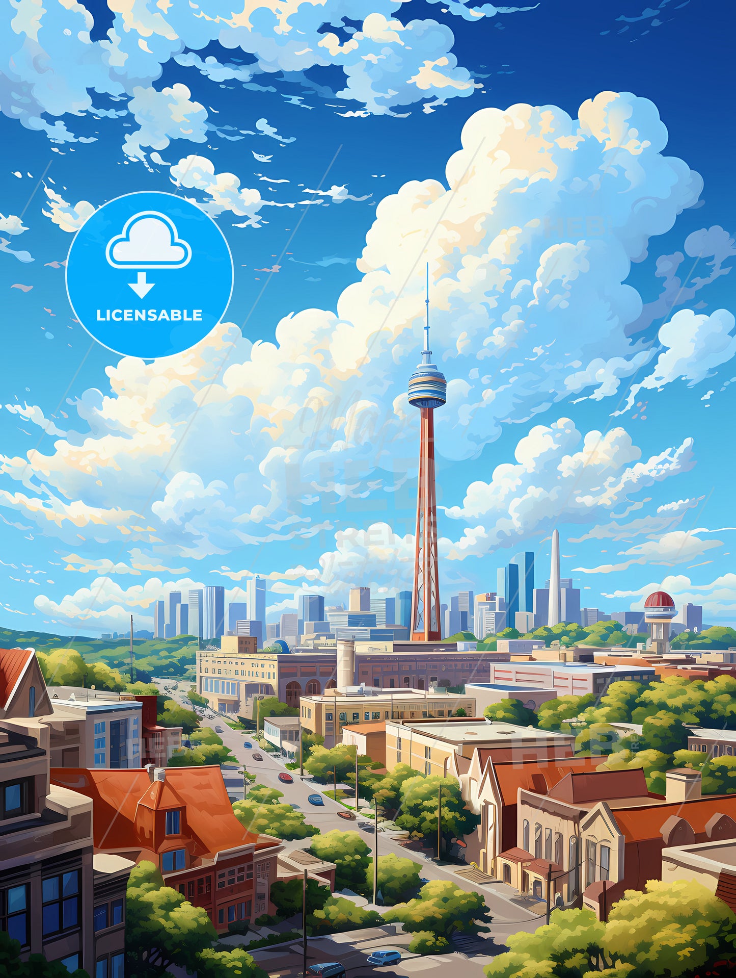 A City With A Tower And Buildings