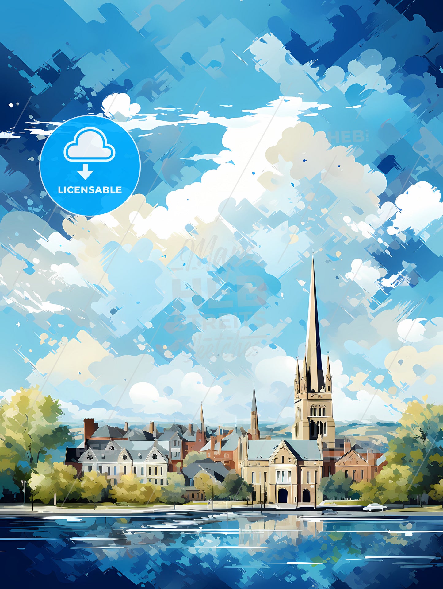 A City With A Tall Tower And Trees