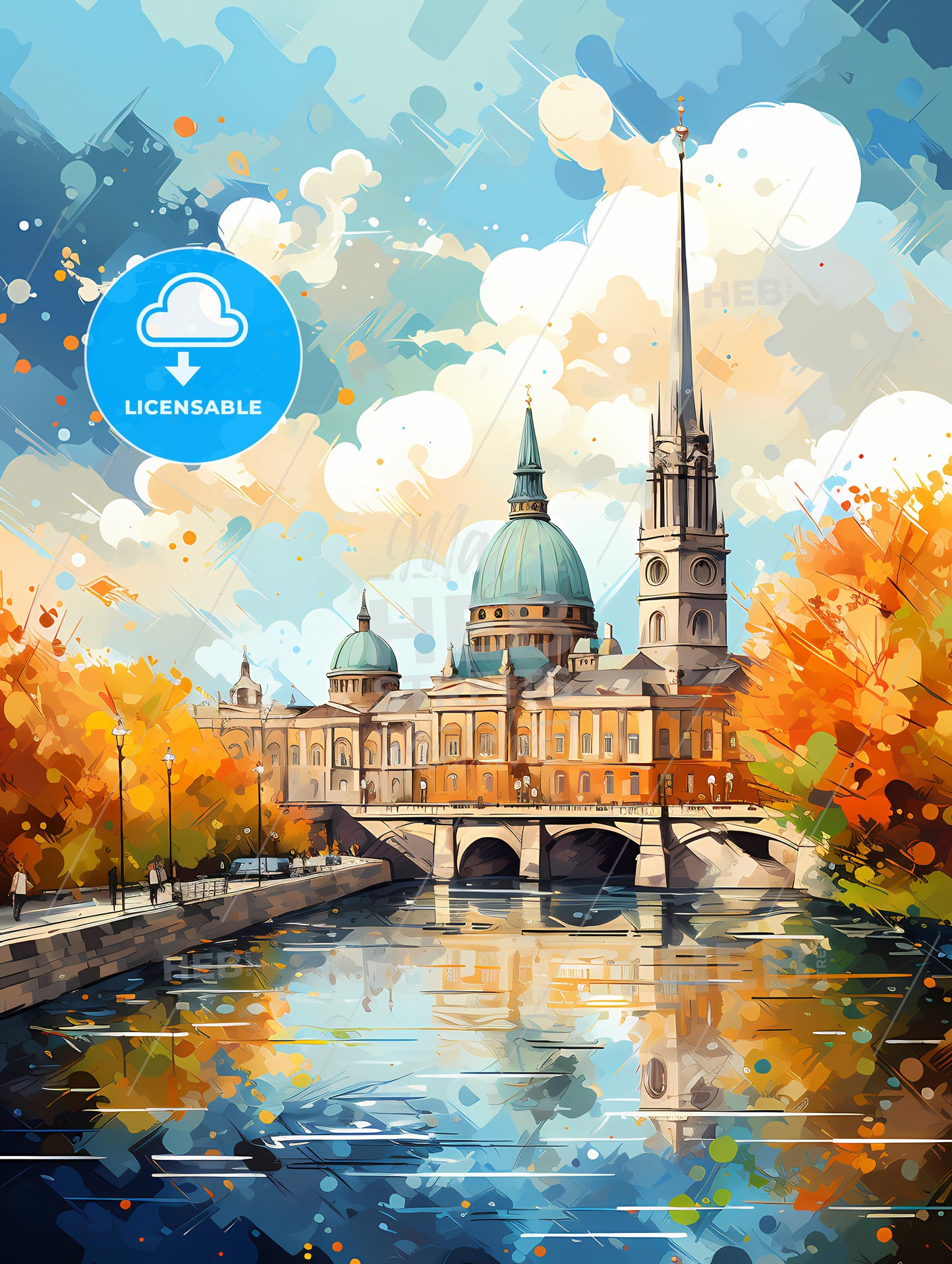 A Water Canal With A Building And Trees