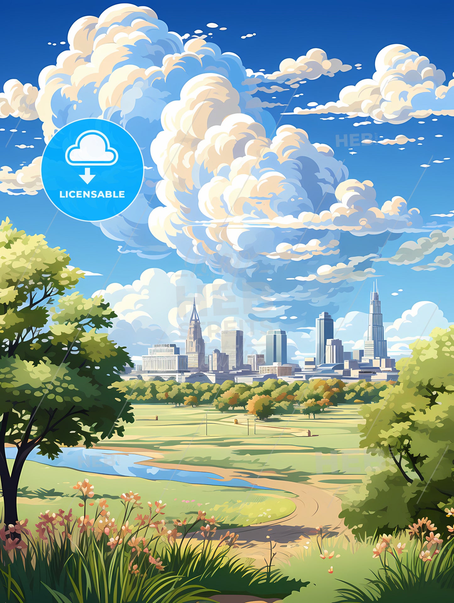 A Landscape With Trees And A City In The Distance