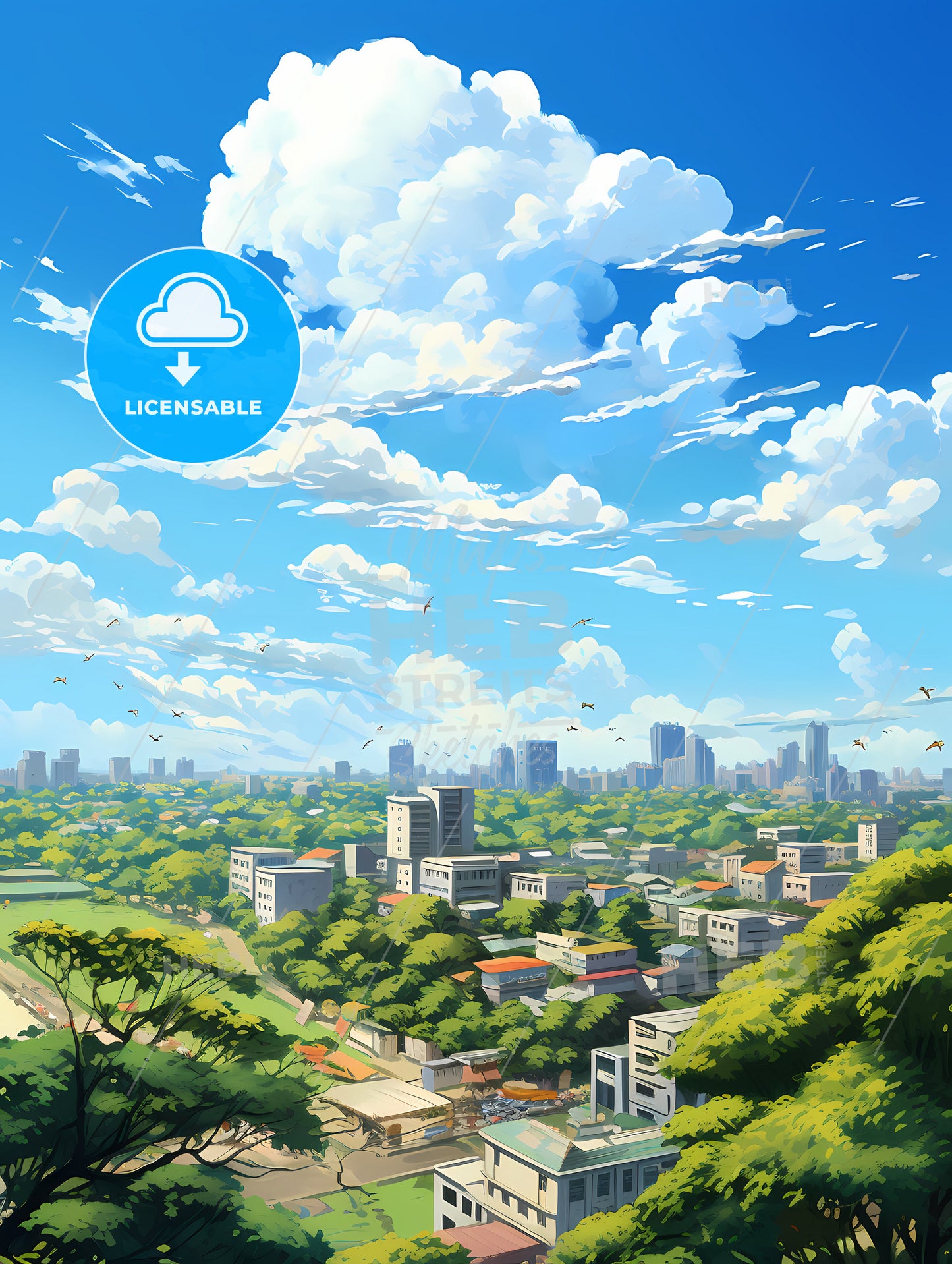 A City With Trees And Buildings