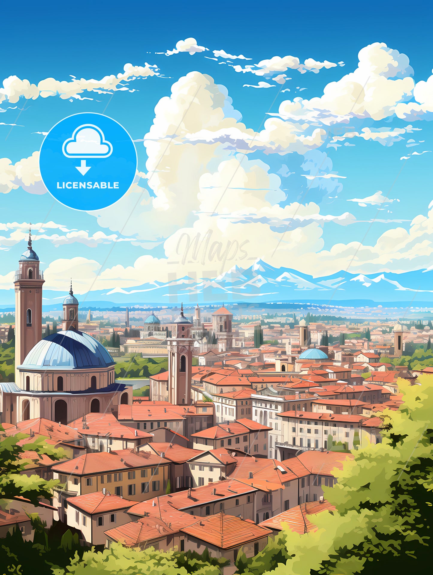 A City With Many Buildings And Trees