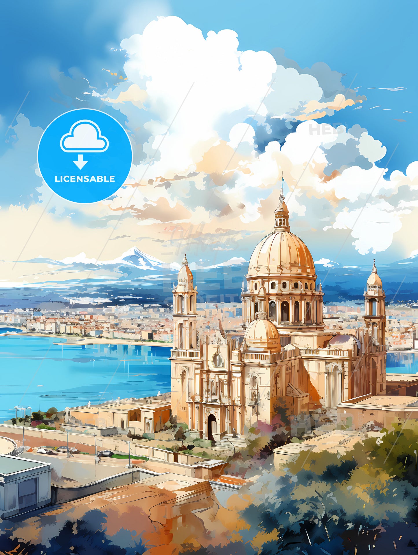 A Large Building With A Dome And A Body Of Water