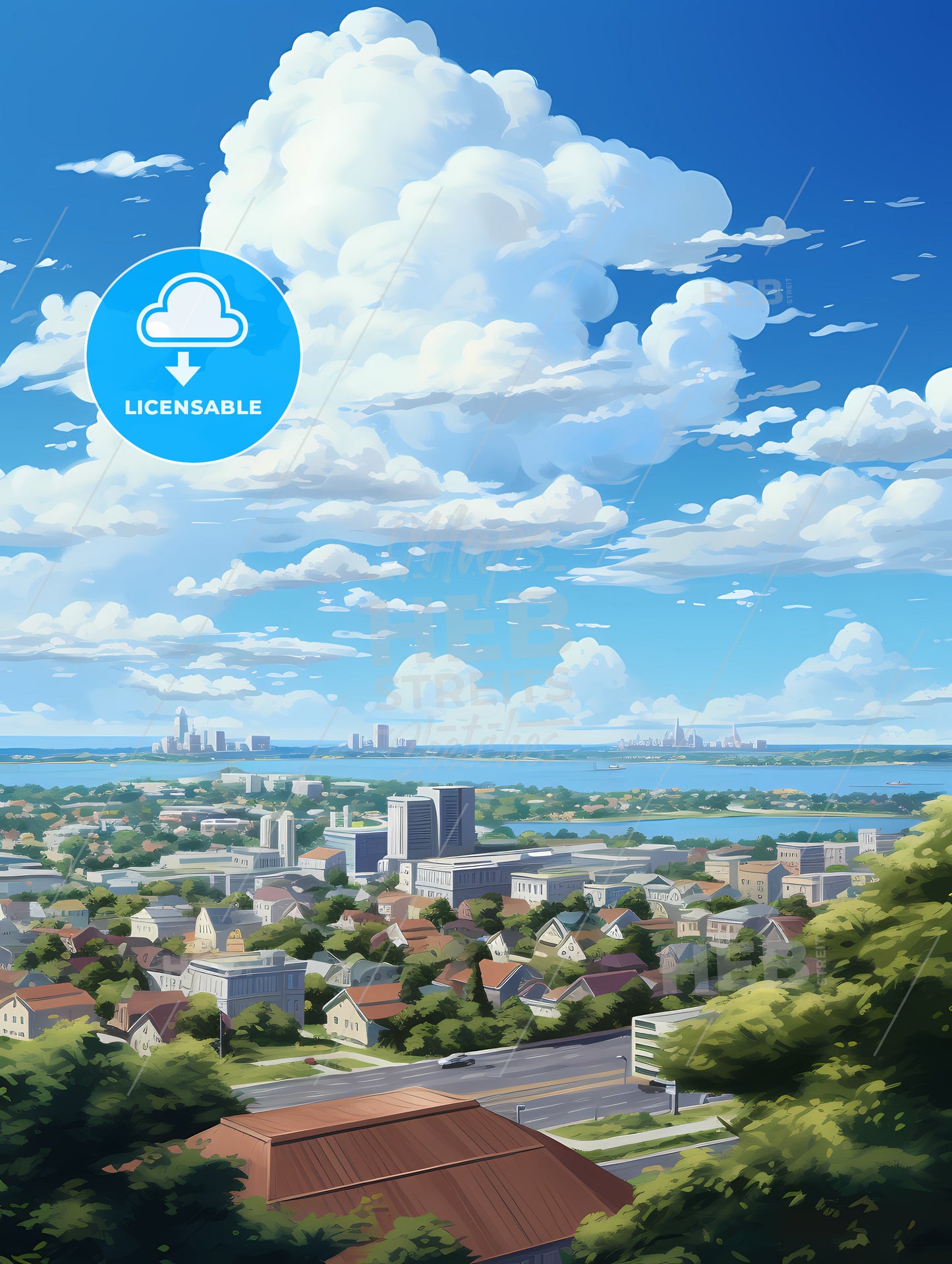 A Cityscape With A Road And Buildings