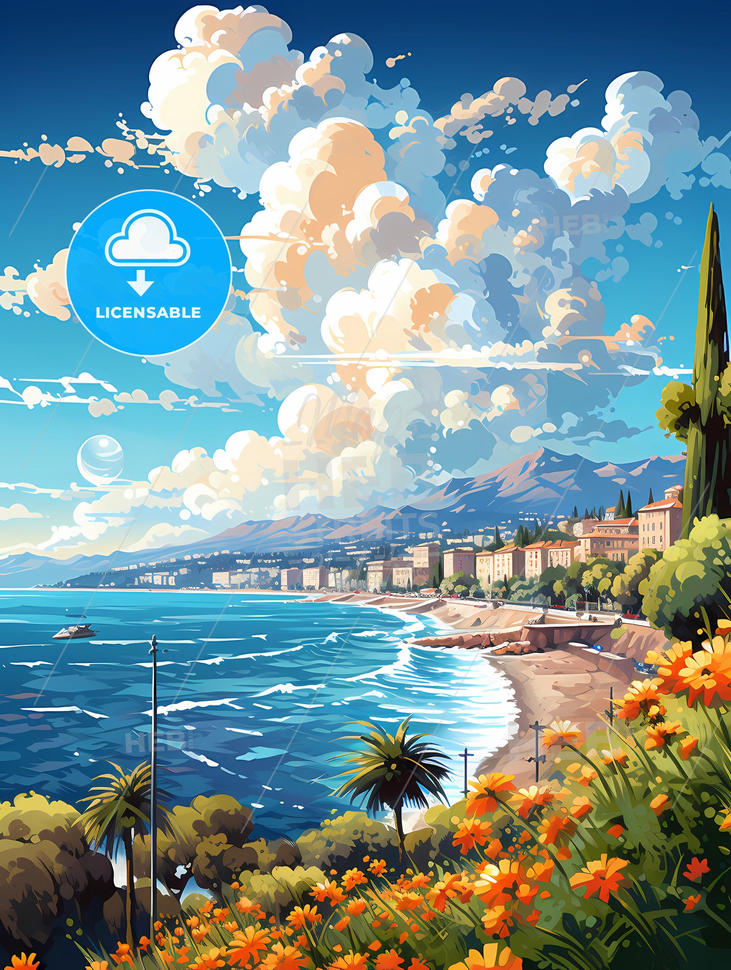 A Beach With A Body Of Water And Buildings