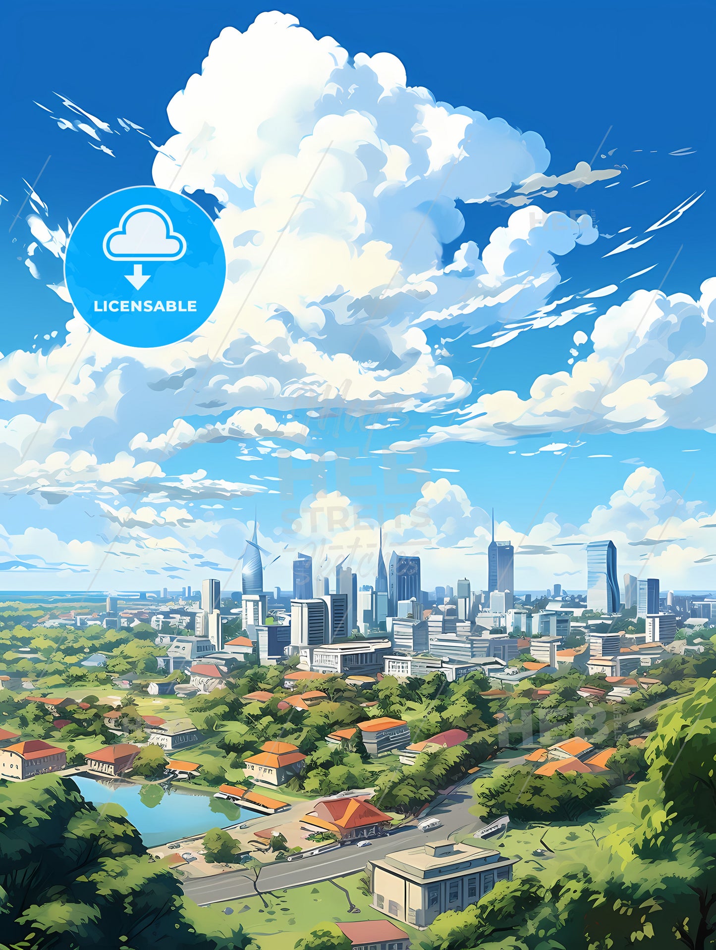 A City With Trees And Buildings