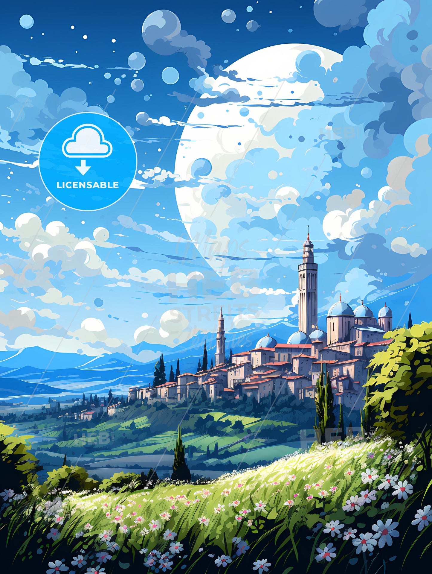 A Landscape With A City And A Moon