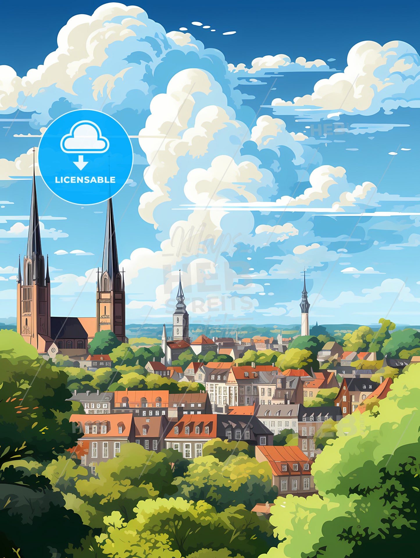 A City With Towers And Trees