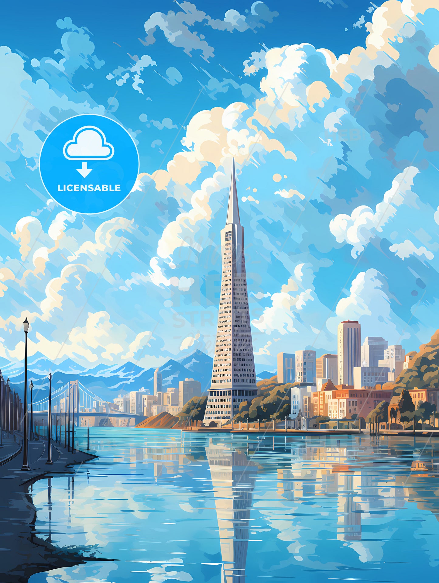 A City With A Tall Tower And A Body Of Water