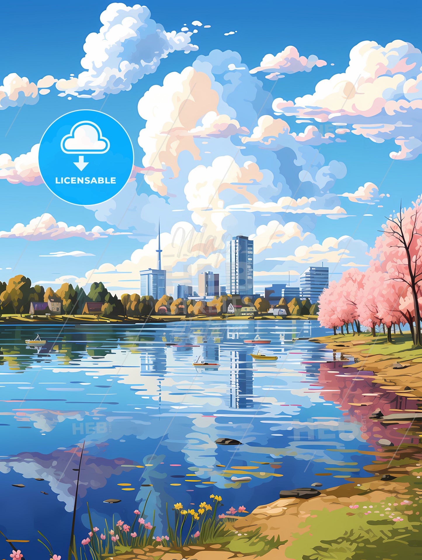 A Water Body With Trees And Buildings In The Background