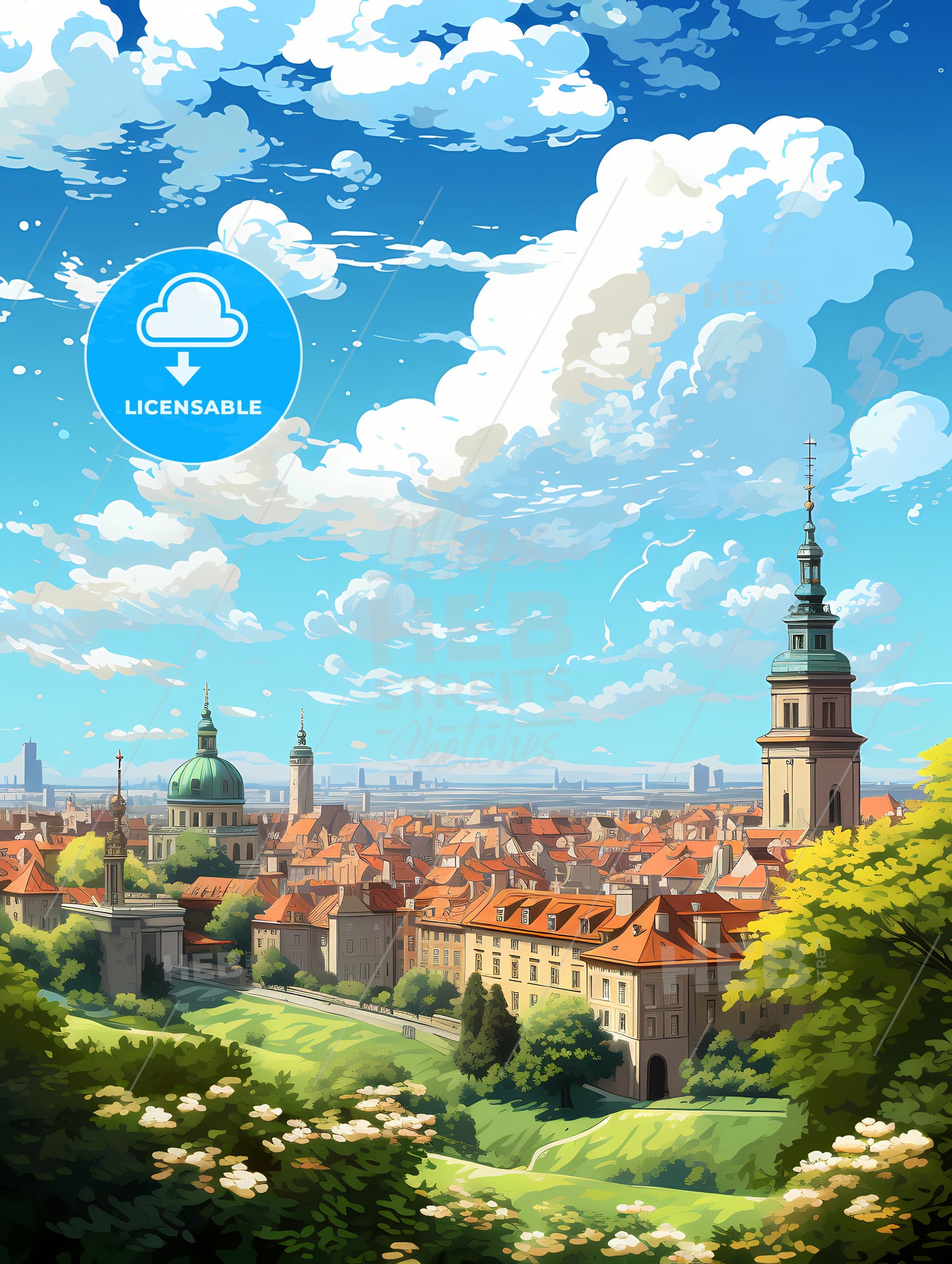 A City With Many Buildings And Trees