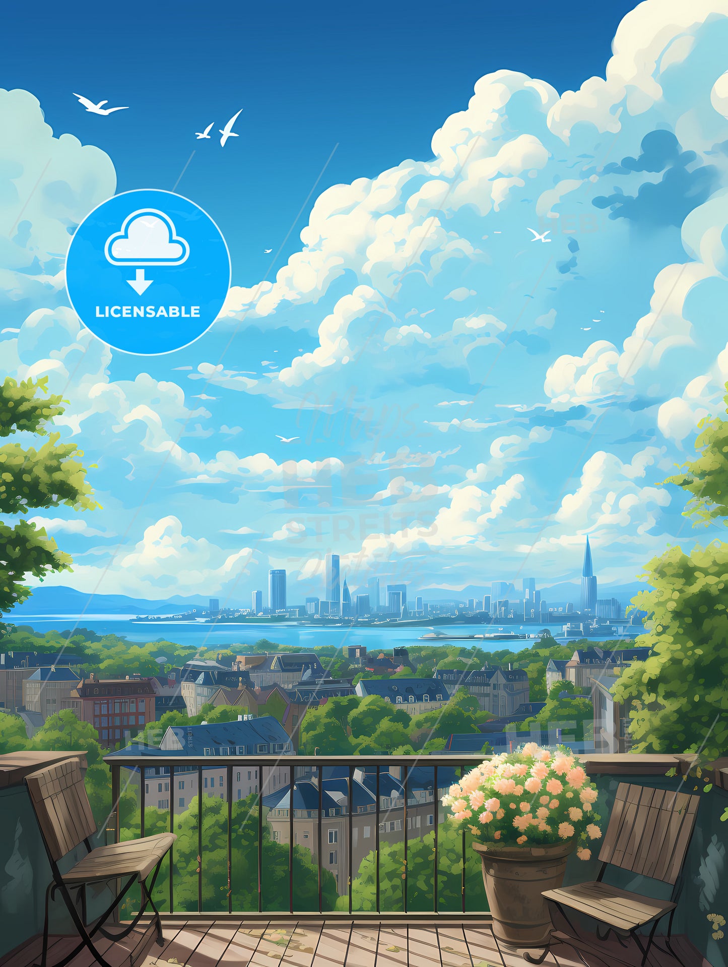 A View Of A City From A Balcony