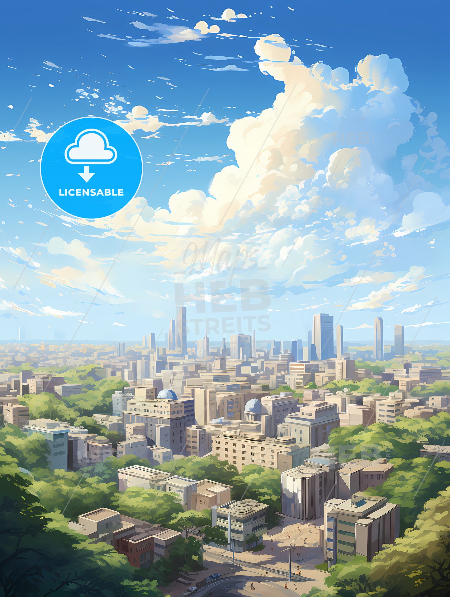 A City With Many Buildings And Trees