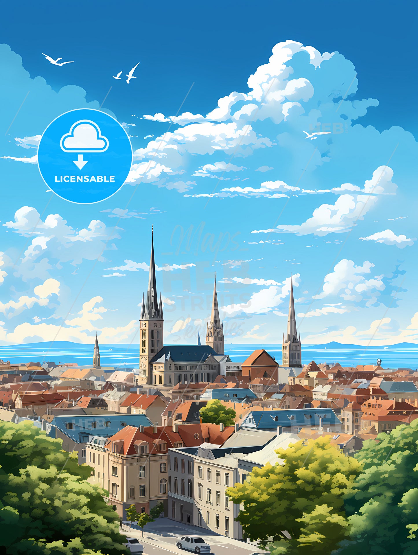 A City With Towers And Trees