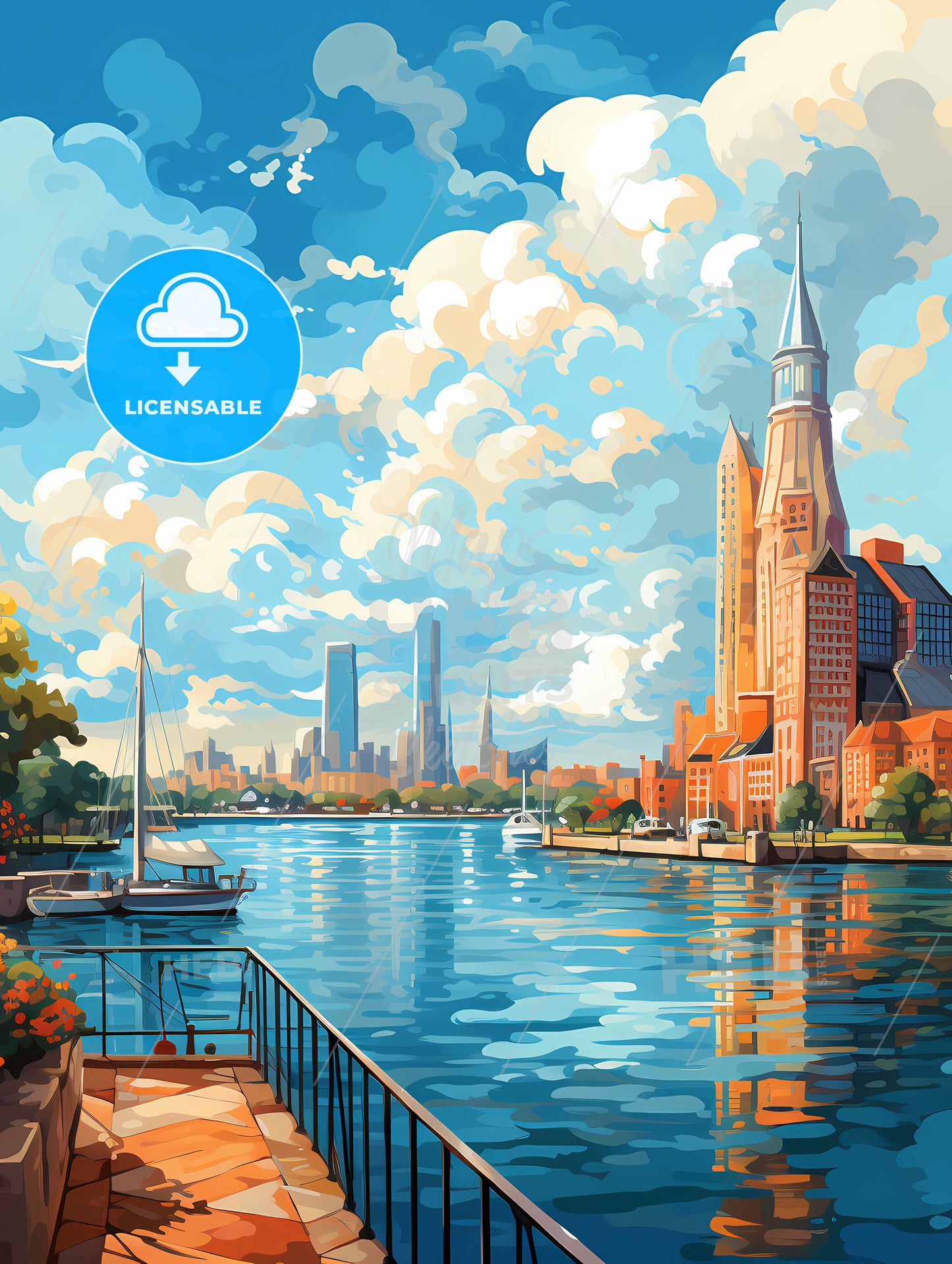 A Water With Boats And Buildings In The Background