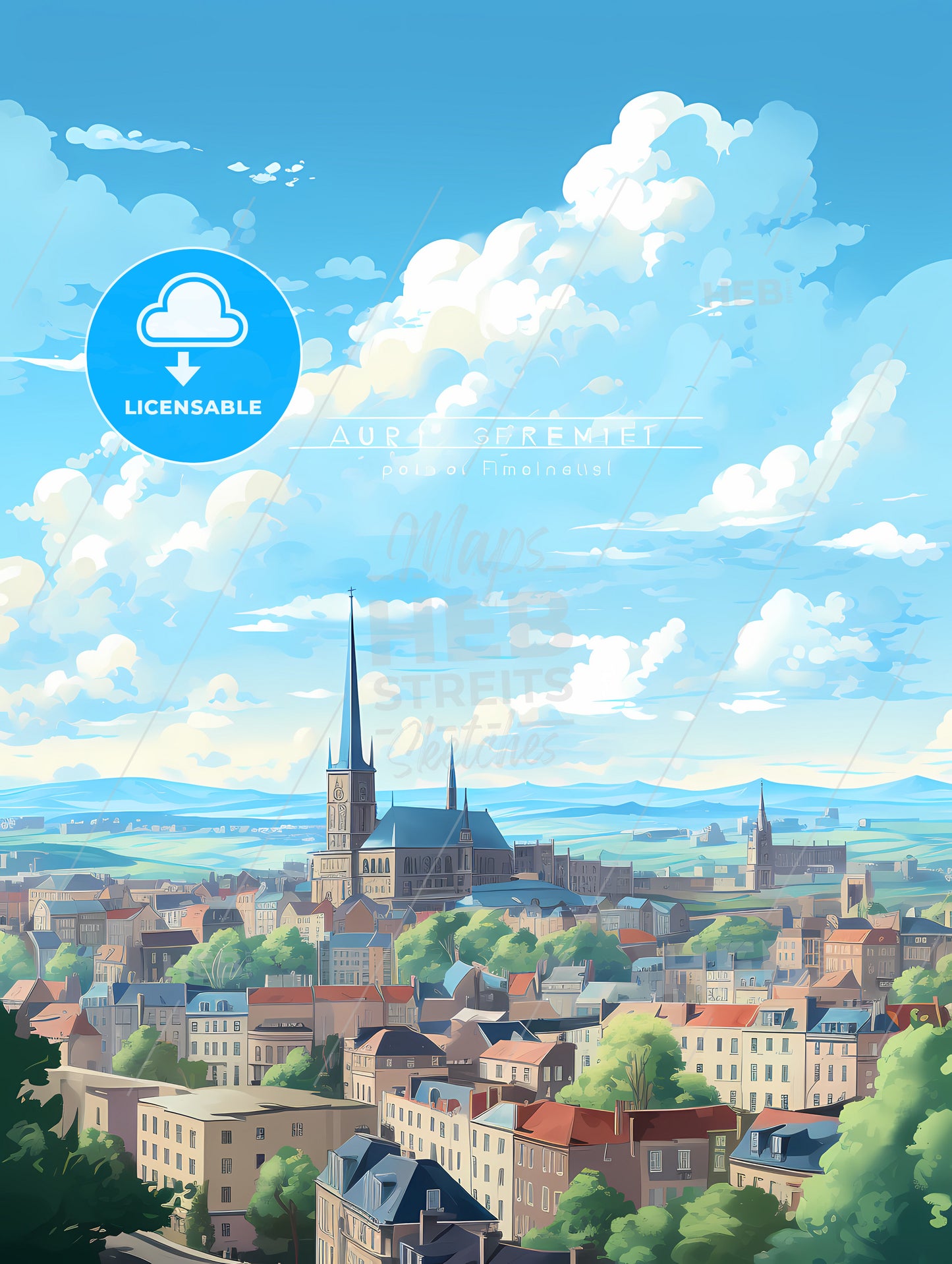 A City With A Steeple And Trees