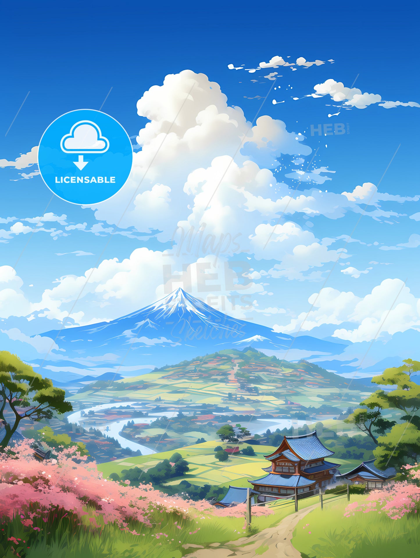 A Landscape With A Mountain And A House