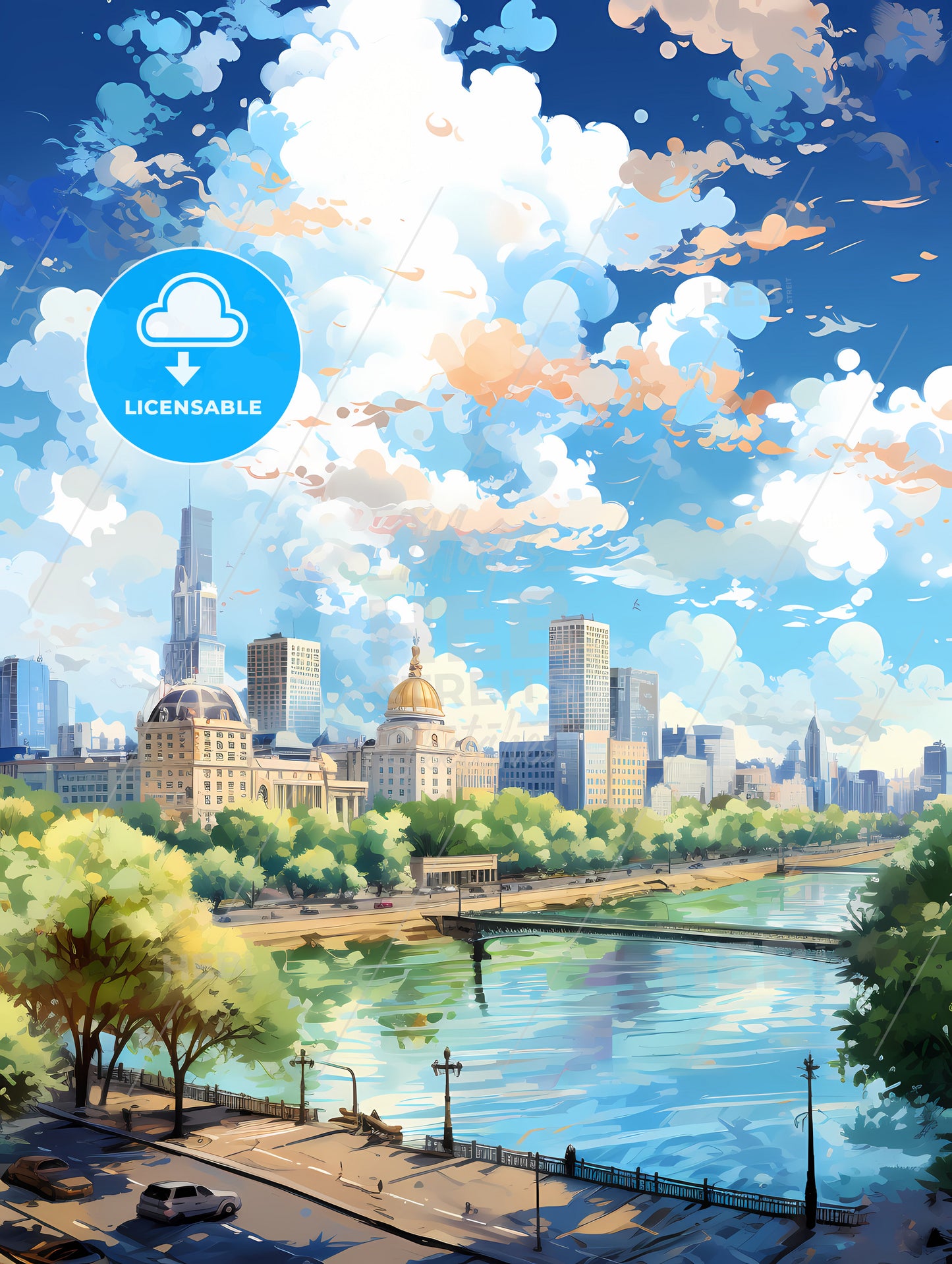 A City Landscape With Trees And A River