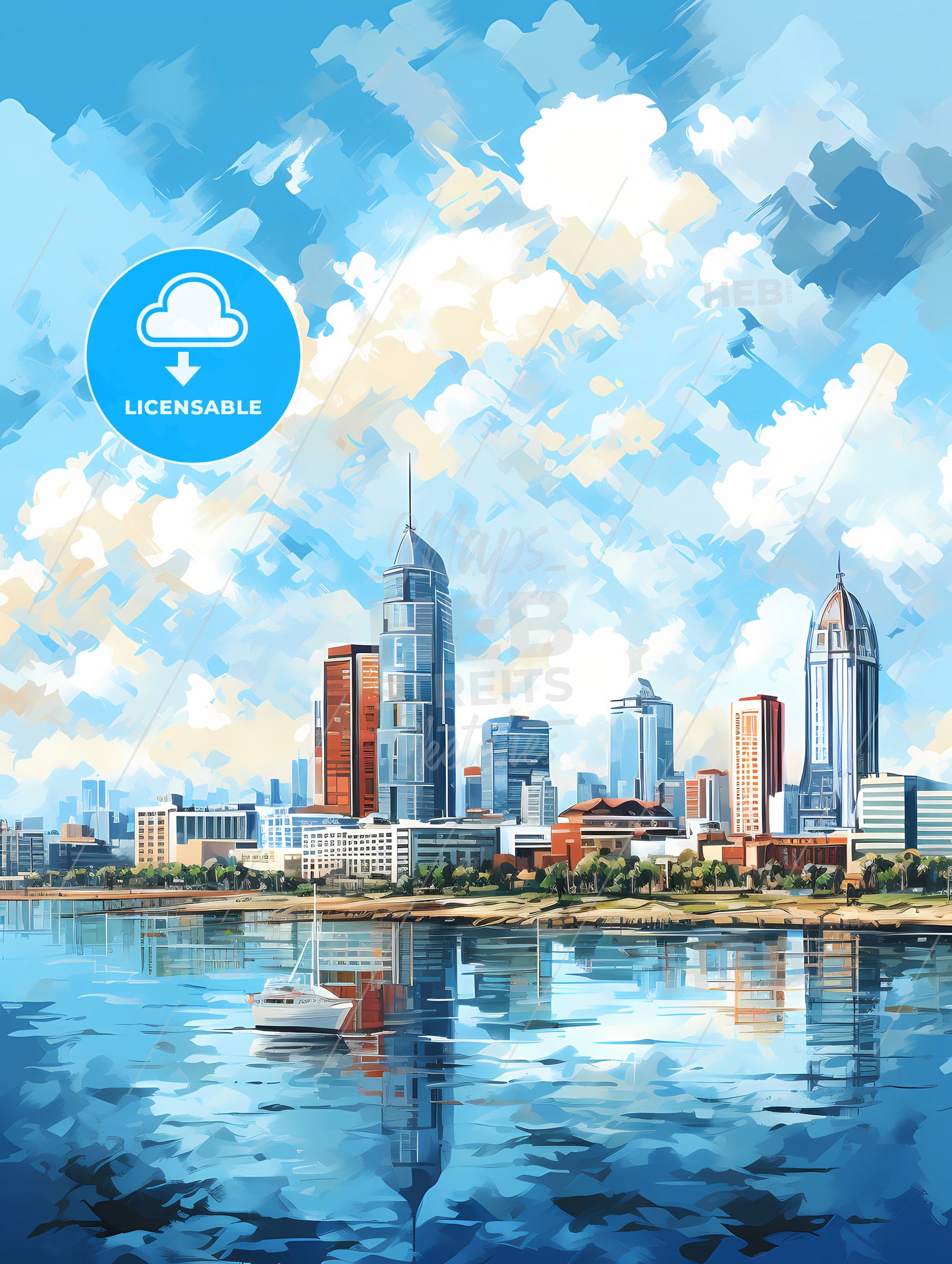 A City Skyline With A Boat On The Water