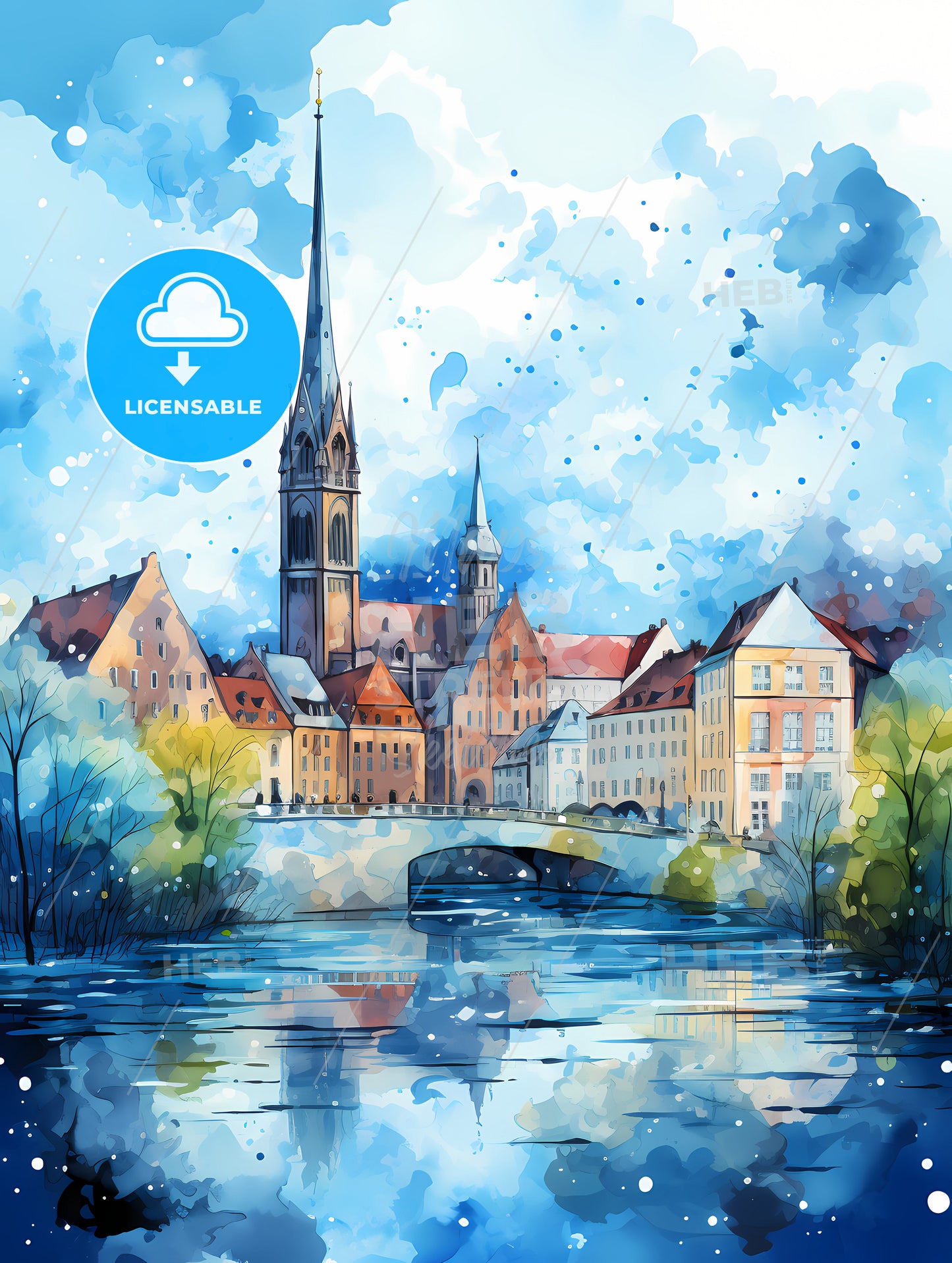 A Watercolor Painting Of A City