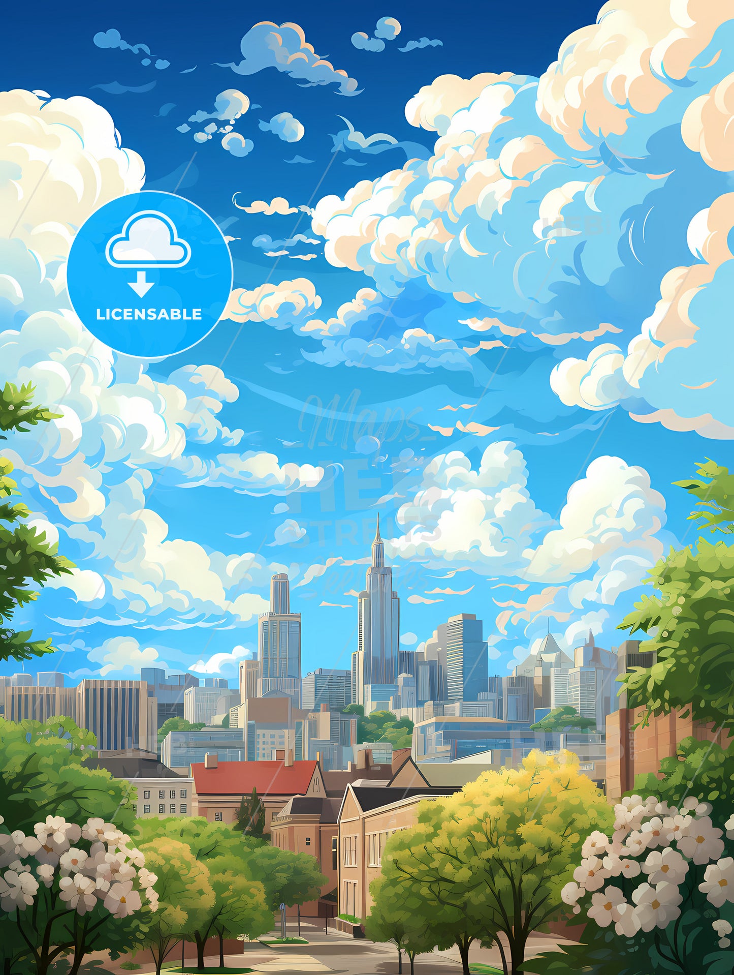 A City Landscape With Trees And Buildings