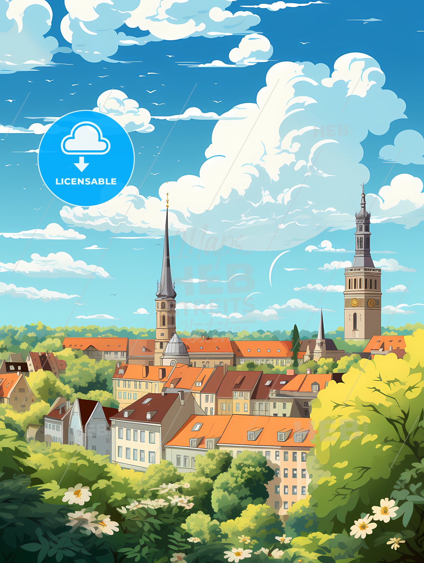 A City With Trees And Buildings