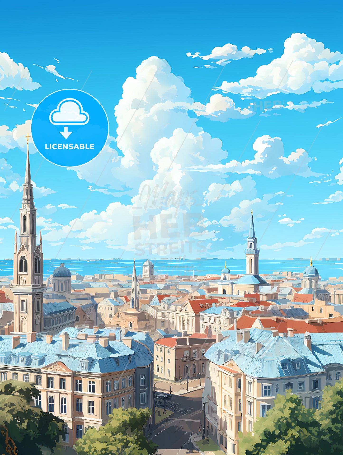 A City With Many Buildings And A Body Of Water