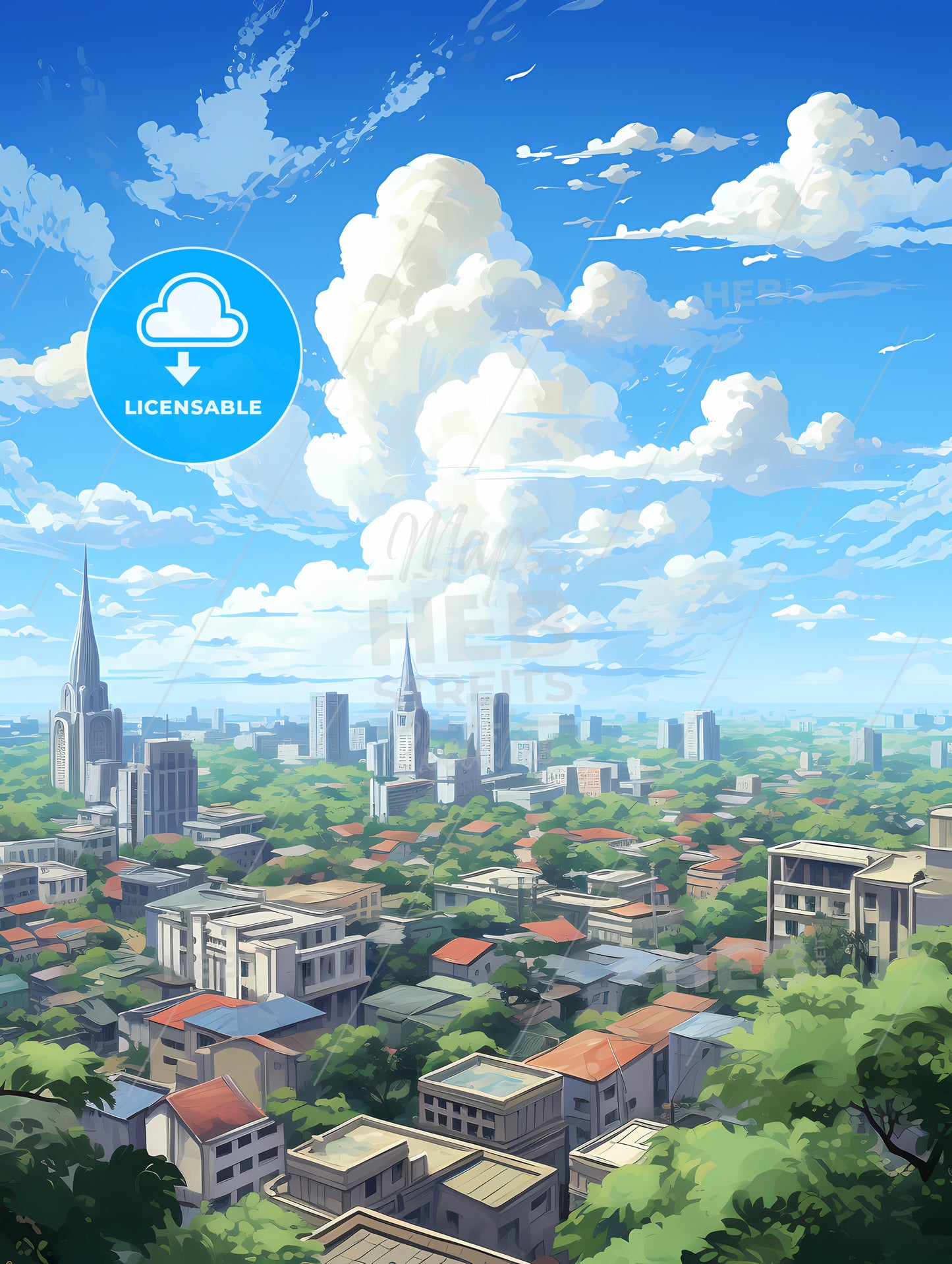 A City With Many Buildings And Trees