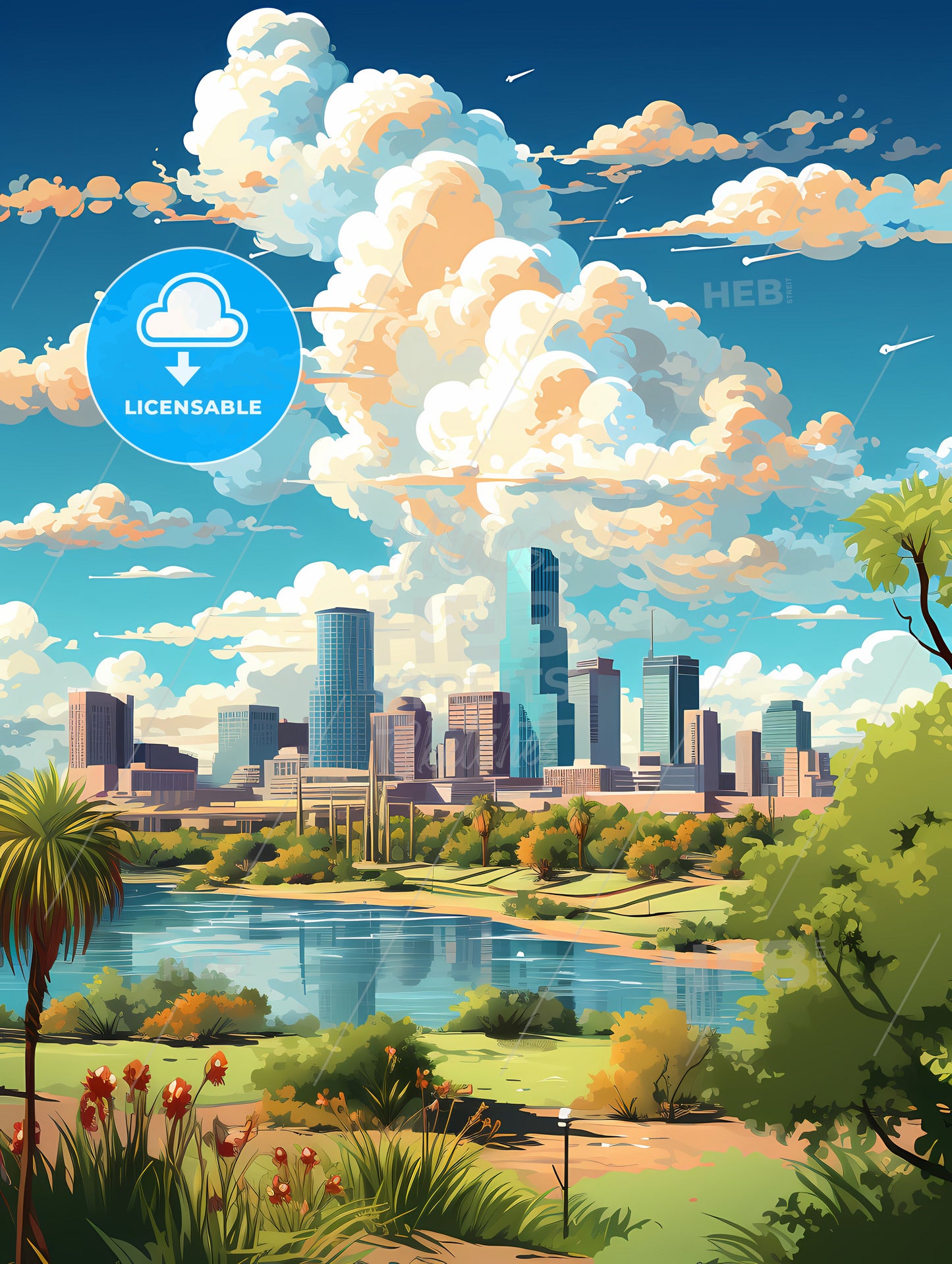 A City Landscape With A River And Trees