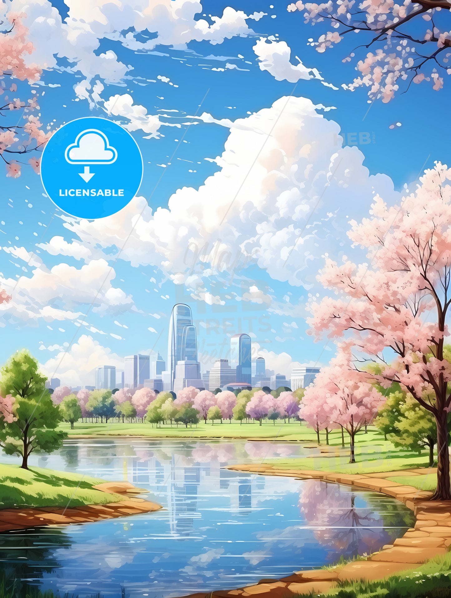 A Water Body With Trees And A City In The Background