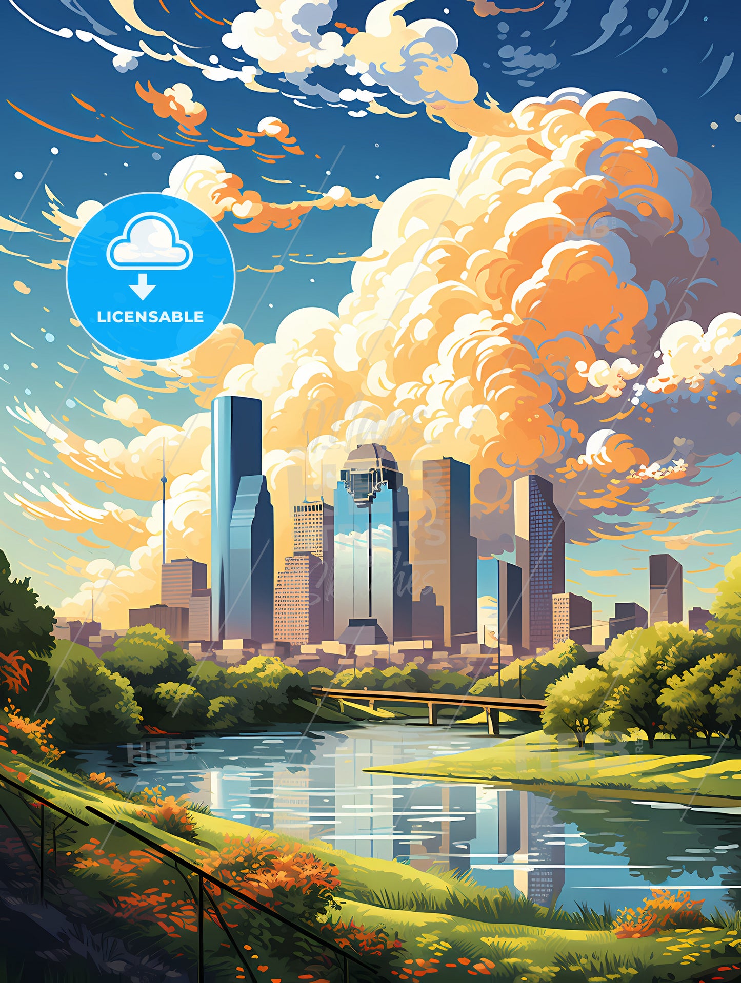 A City Landscape With A River And Trees