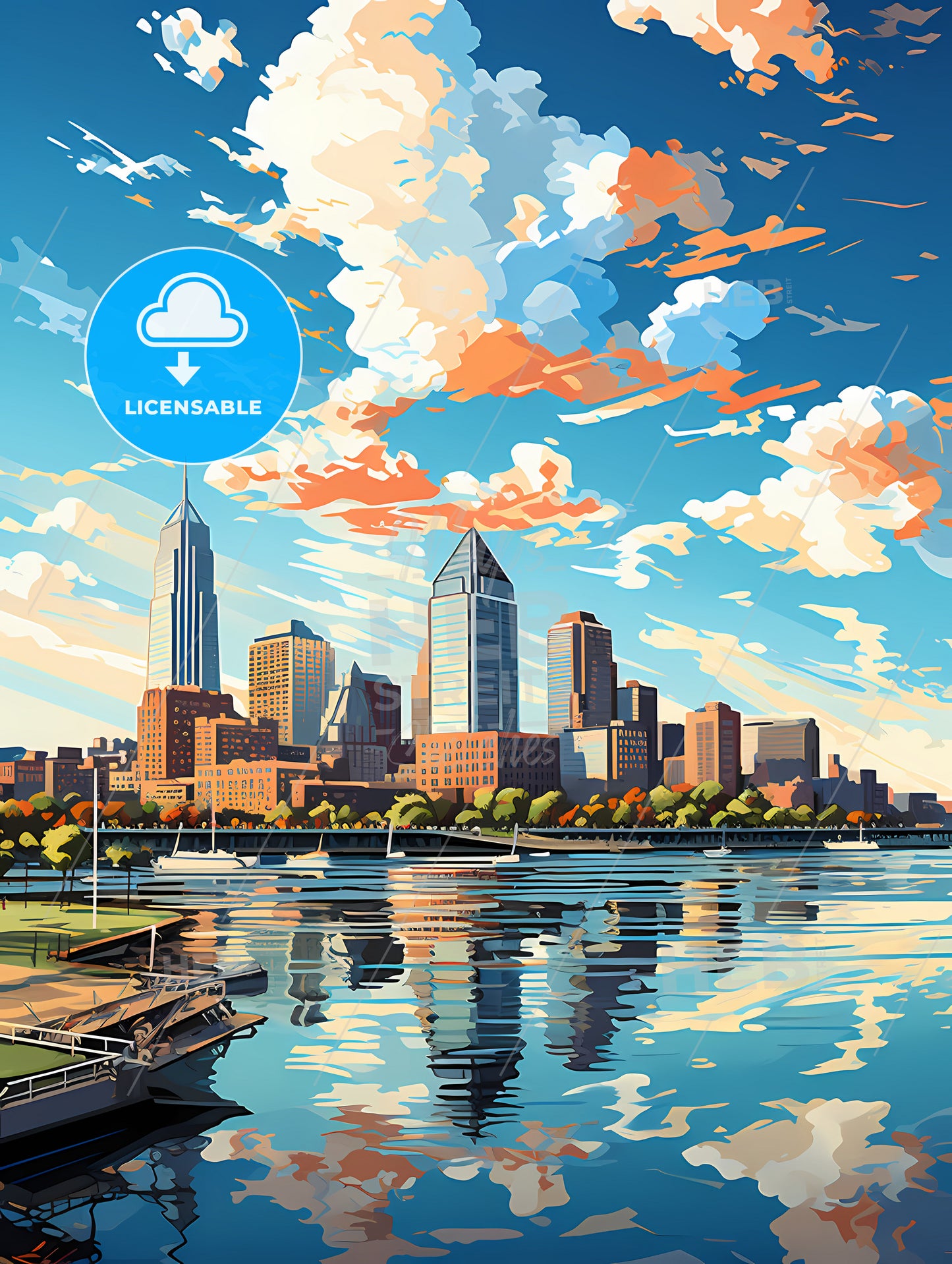 A City Skyline With Trees And A Body Of Water