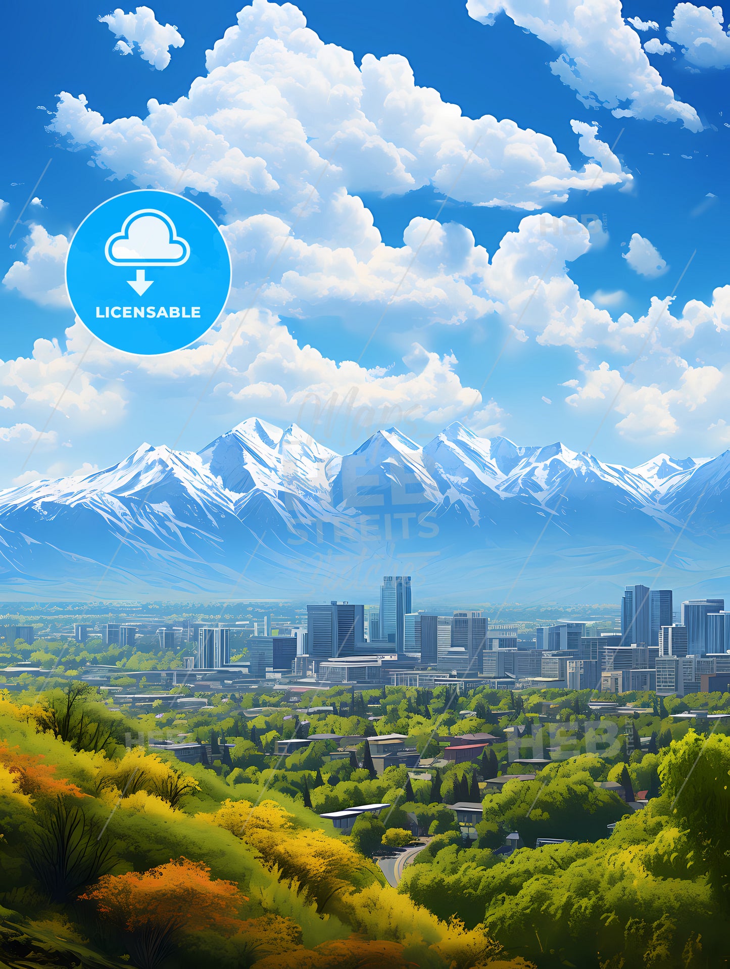A City With Trees And Mountains In The Background