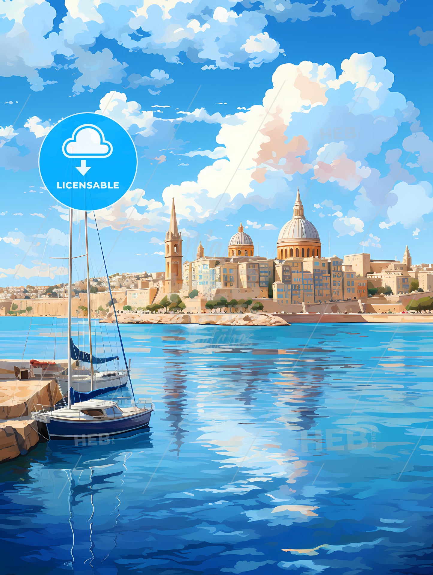 A Sailboat In Front Of A City