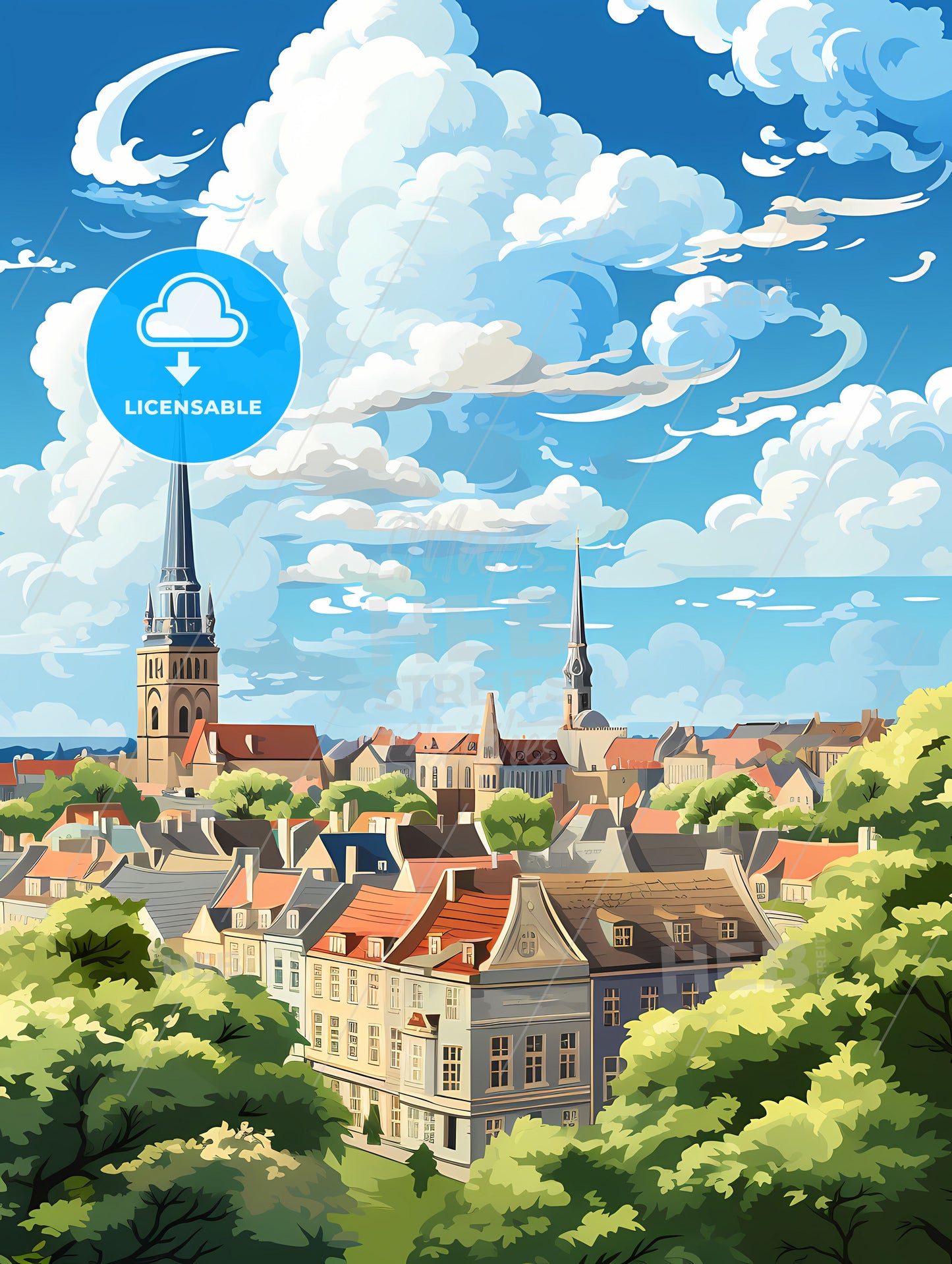 A City With Trees And Buildings