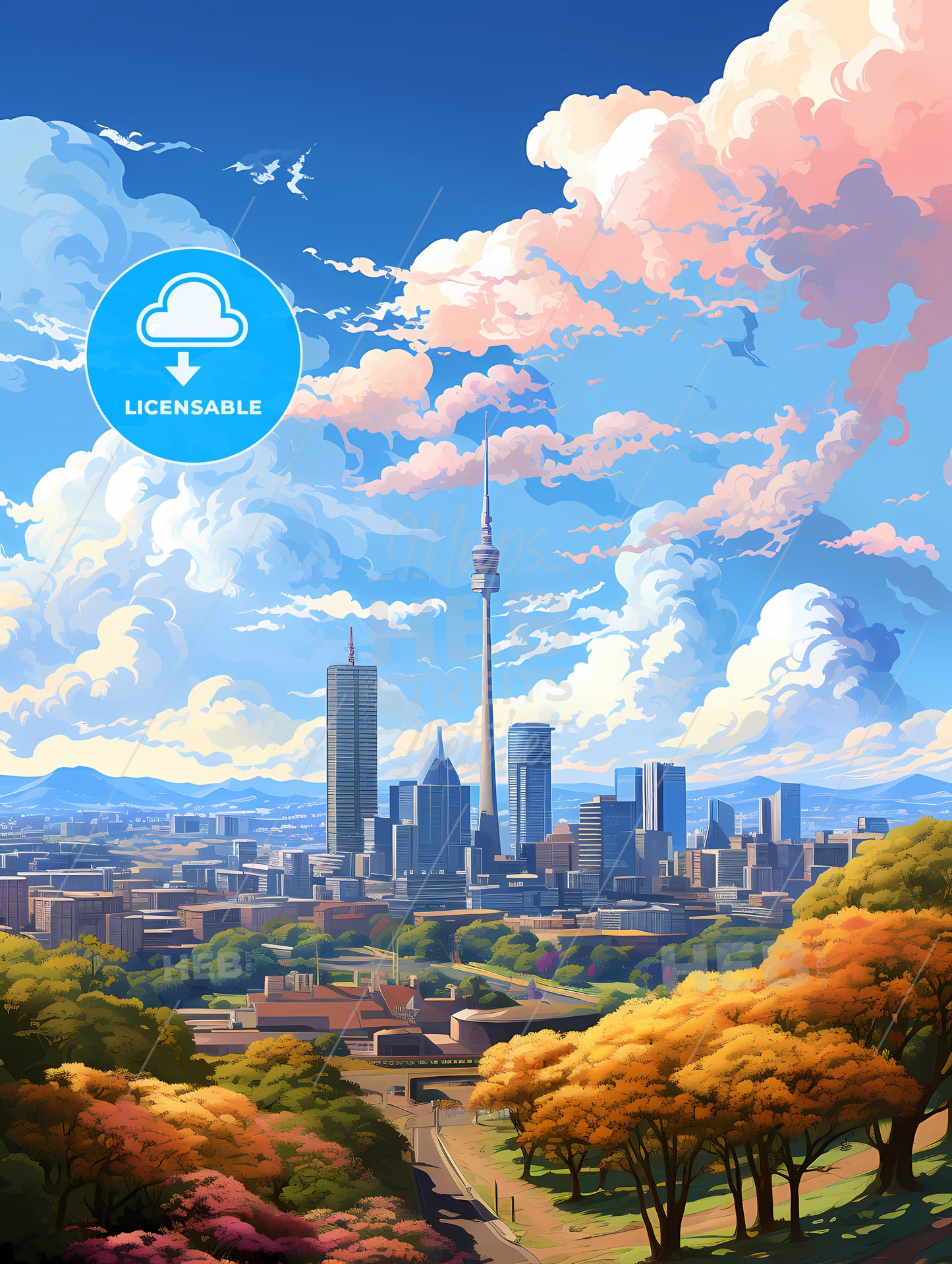 A City With A Tower And Trees