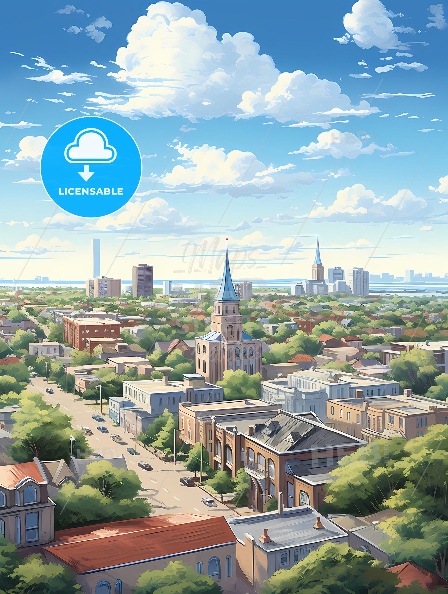 A City With Trees And Buildings