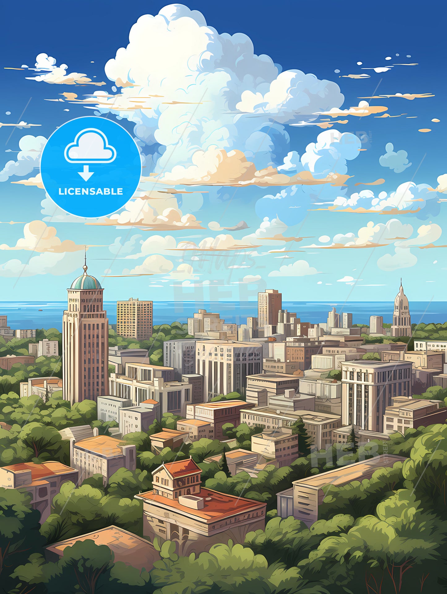 A City With Trees And Buildings