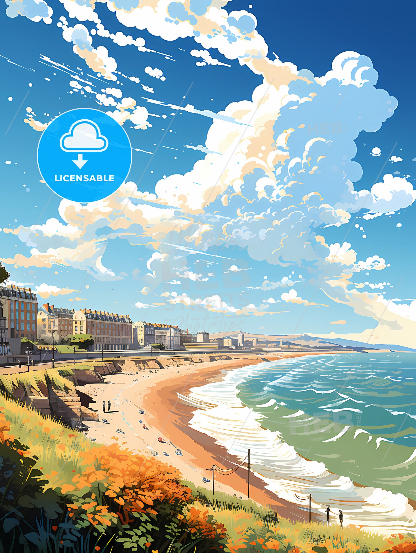 A Beach With Buildings And A Body Of Water