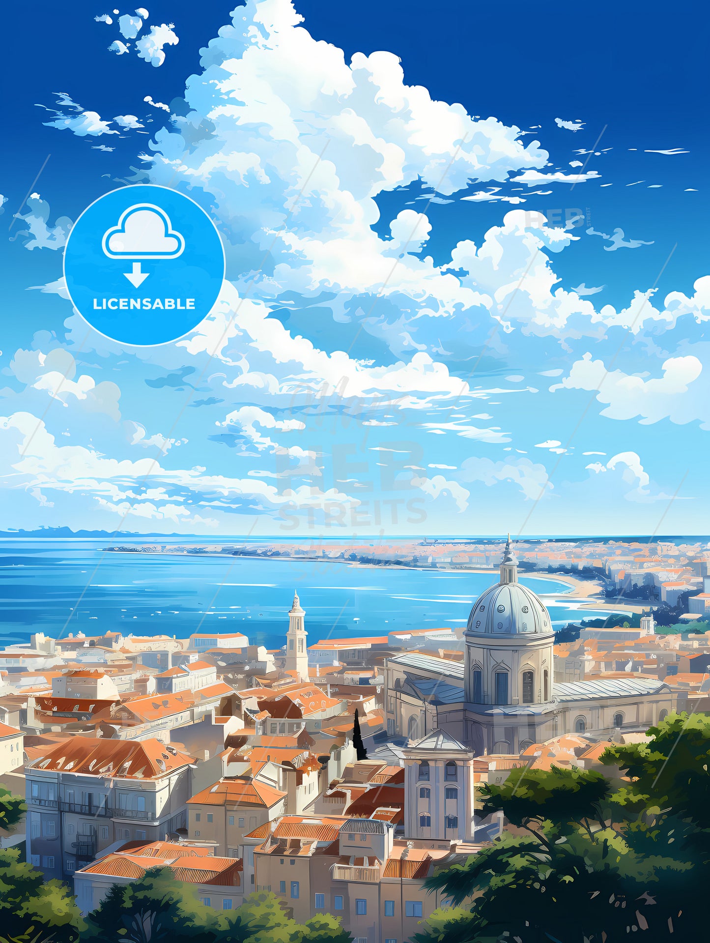 A City With A Large Dome And A Body Of Water