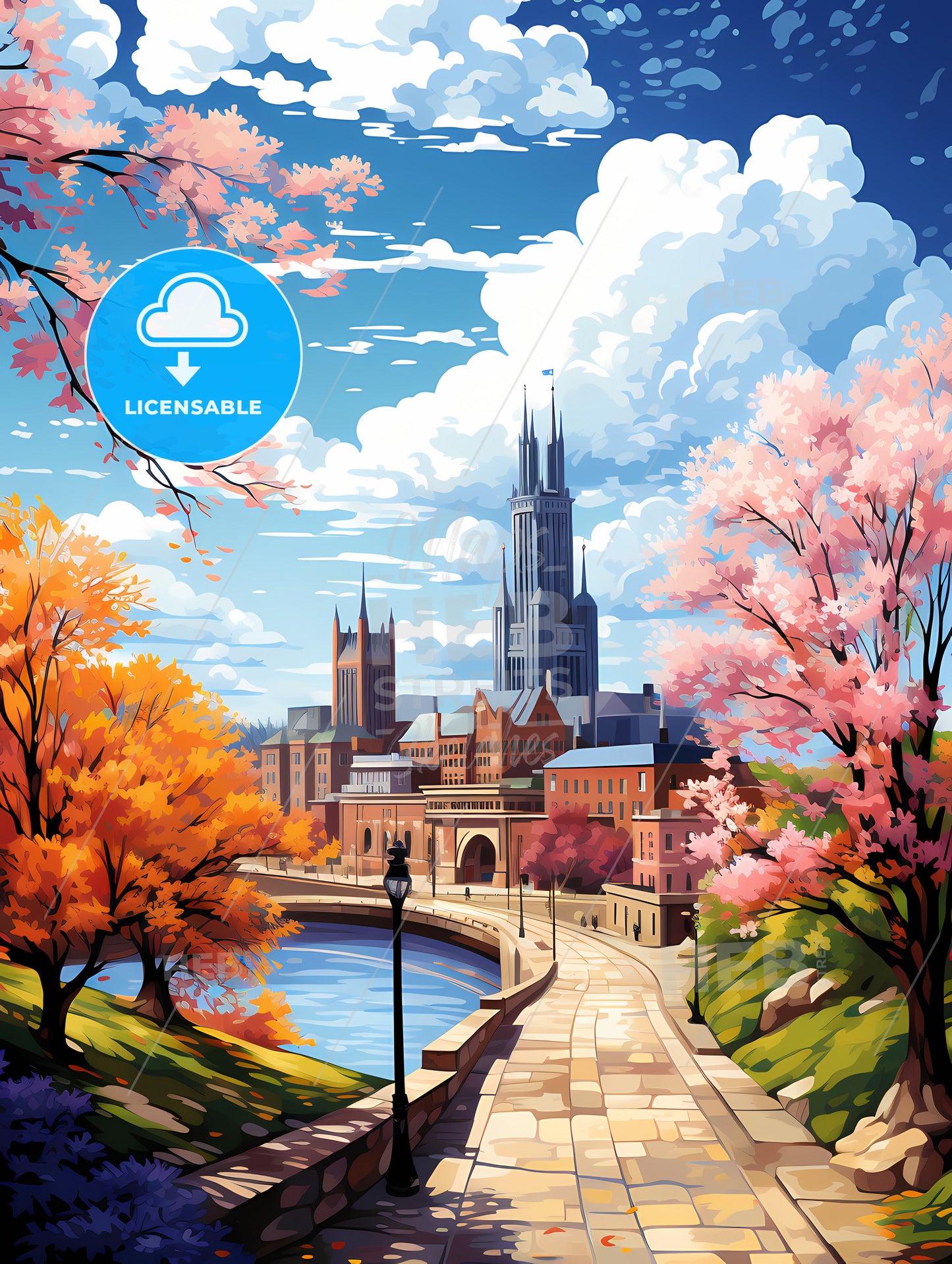 A River With Trees And A Bridge In The Background