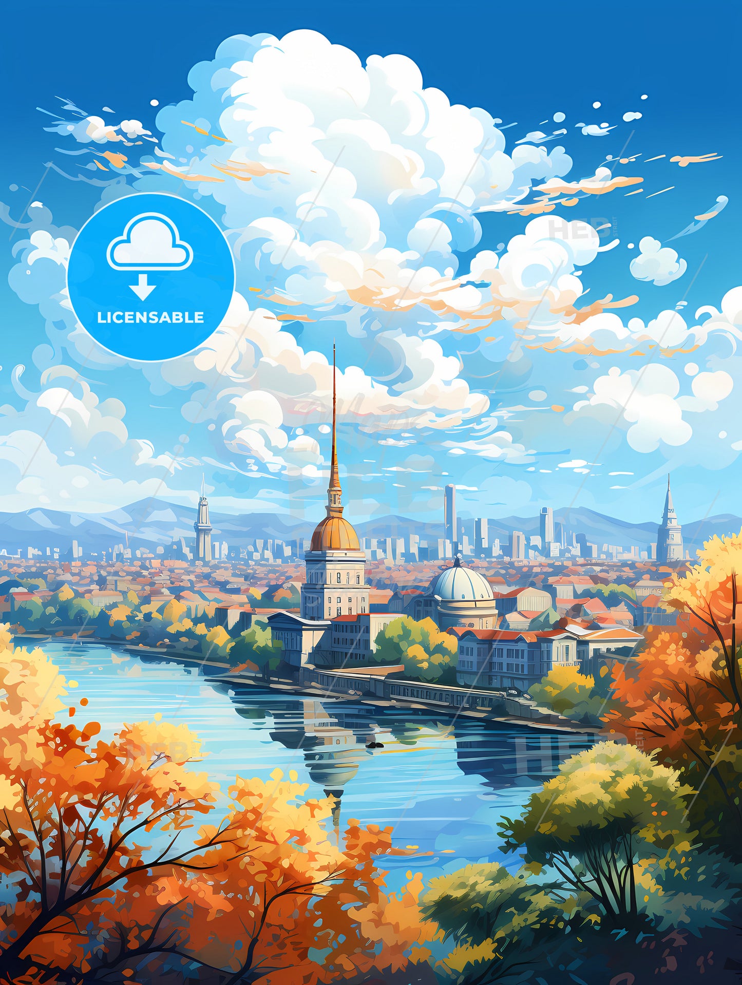 A City With A River And Trees