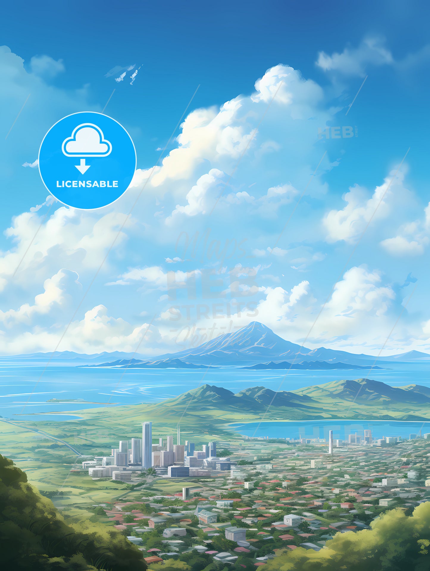 A City With Buildings And Mountains In The Background